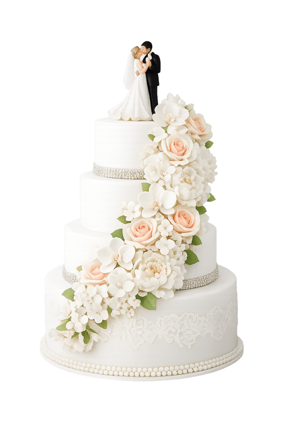 Tort elegant pentru nuntă în Chișinău cu flori delicate